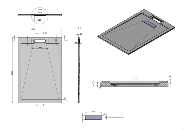 Vincea Поддон для душа из искусственного камня VST-4SRL8012A,1200*800*25, антрацит