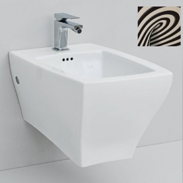 Биде Artceram Jazz подвесной с одним отверстием  цвет белый/декор черные линии JZB001 01 10