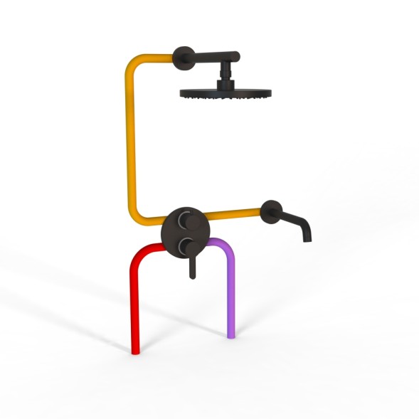 Paini Комплект на 2 потребителя Cox , для ванны с верхним душем, черный брашированный PVD