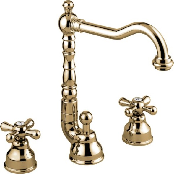 Emmevi Deco Old, двухвентильный смеситель для раковины (излив 18,3 см), на 3 отверстия, с донным клапаном, цвет бронза 12643/BR