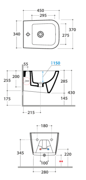 Биде GLOBO STONE подвесное с одним отверстием цвет белый STS11BI
