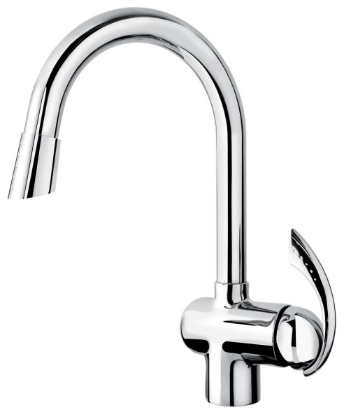Emmevi Ramses, кухонный смеситель с поворотным изливом и вытяжным носиком, цвет хром 72066CR