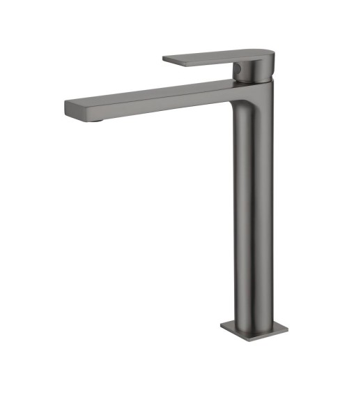 AQG Alpha, высокий однорычажный смеситель для раковины без донного клапана, цвет оружейная сталь (PVD)
