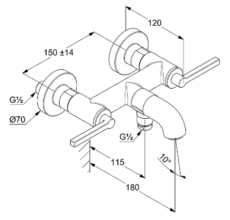 Смеситель KLUDI NOVA FONTE Puristic 205403915 для ванны с изливом с подключением шланга