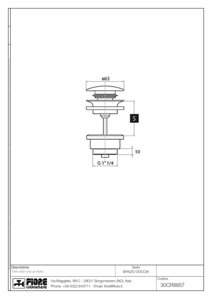 Fiore Shower, донный клапан "сlick-clack", цвет хром