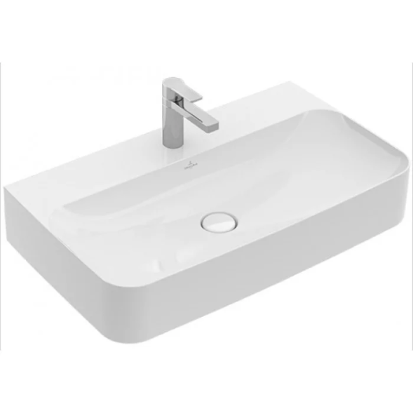 Villeroy&amp;Boch Раковина, Finion, шгв 800*470*105, отверстия для смесителя-1 сквозное, 2 промаркированных, CeramicPlus, цвет-камень белый 41688CRW