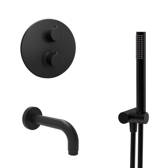 Paini 78PZSET26911THBATH Комплект для ванны Кокс на 2 потребителя, с термостатом, с лейкой для душа, встраиваемый, брашированный чёрный