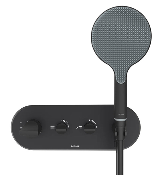 Смеситель термостат Bossini Apice Z00521.073 для ванны и душа встраиваемый внешняя часть на 2 потребителя с душевым гарнитуром цвет черный матовый