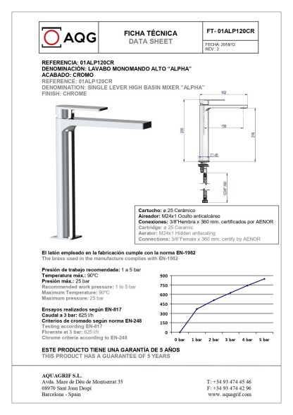 AQG Alpha, высокий однорычажный смеситель для раковины без донного клапана, цвет хром
