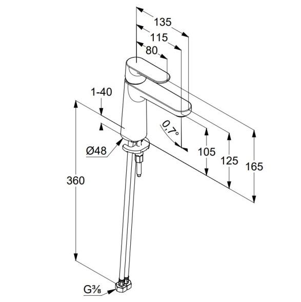 Смеситель KLUDI LOUVA 242820575 для раковины на одно отверстие однорычажный без донного клапана