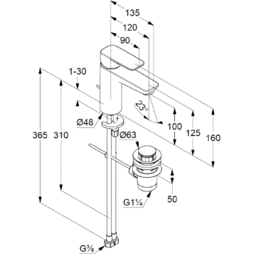 Смеситель KLUDI PURE&amp;STYLE 402900575 для раковины на одно отверстие однорычажный с донным клапаном