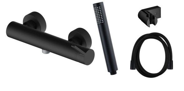 AQG Urban Flow, однорычажный смеситель для душа c набором для душа, цвет черный матовый