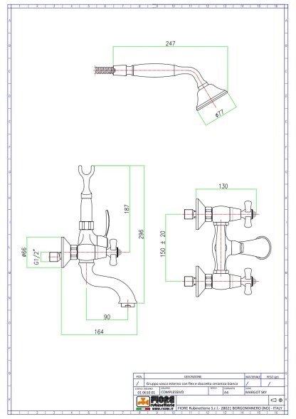 Fiore Margot Sky, двухвентильный смеситель для ванны с набором для душа, цвет хром - Swarovski