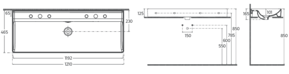 Раковина накладная ISVEA Vea 121 прямоугольная 121см, отверстие под смеситель в комплекте сифон цвет белый 1 10VAS5121I