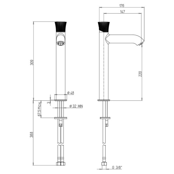 Paini 18PJ205PZLL Смеситель для раковины Домус высокий, брашированные золото/чёрный