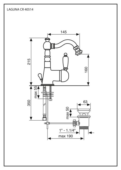 Emmevi Laguna, однорычажный смеситель для биде с донным клапаном, цвет золото 40514/OR