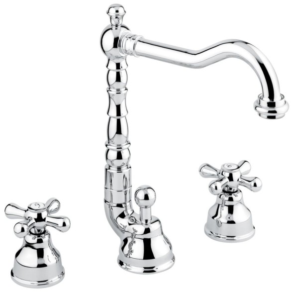 Emmevi Deco Old, двухвентильный смеситель для раковины (излив 18,3 см), на 3 отверстия, с донным клапаном, цвет хром 12643/CR