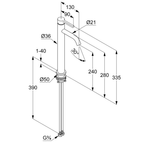 KLUDI NOVA FONTE Pura, однорычажный смеситель на умывальник 240, арт. 20298N115