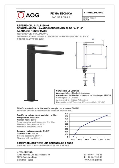 AQG Alpha, высокий однорычажный смеситель для раковины без донного клапана, цвет черный матовый