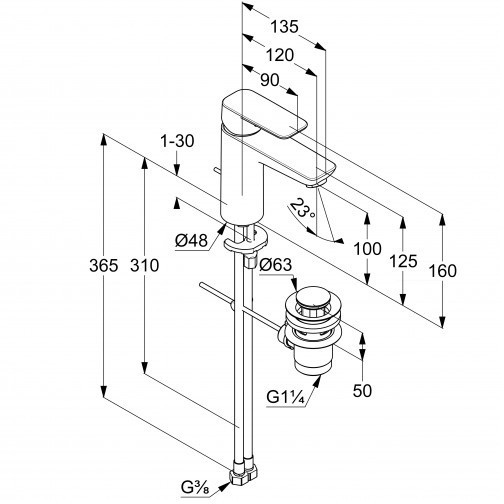 Смеситель KLUDI PURE&amp;STYLE 402903975 для раковины на одно отверстие однорычажный с донным клапаном