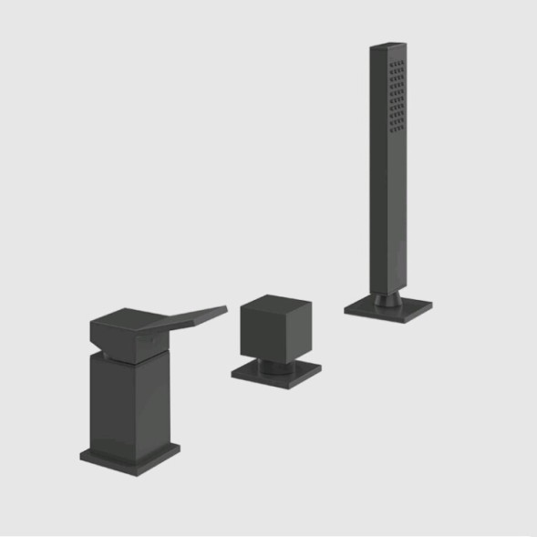 Gessi Смеситель для ванны и душа, Rettangolo K, на 2 потребителя, цвет чёрный матовый 53043#299