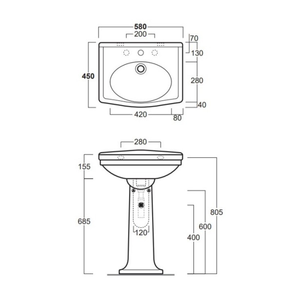 Раковина SIMAS LONDRA подвесная на пьедестал с одним отверстием цвет белый LO914