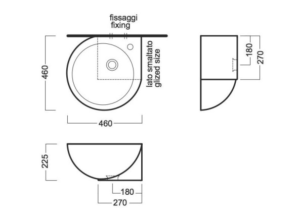 Раковина HATRIA YOU&amp;ME Y0H601 угловая подвесная или накладная с одним отверстием с переливом цвет белый