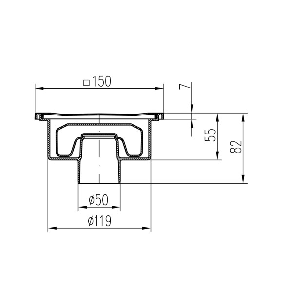 Paini Душевой трап с решеткой 150х150 мм, вертикальный выпуск, Нептун
