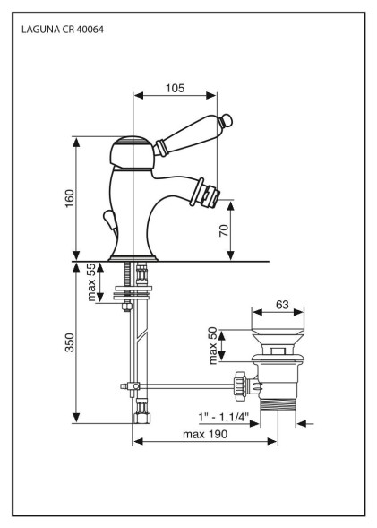 Emmevi Laguna, однорычажный смеситель для биде с донным клапаном, цвет хром 40064/CR