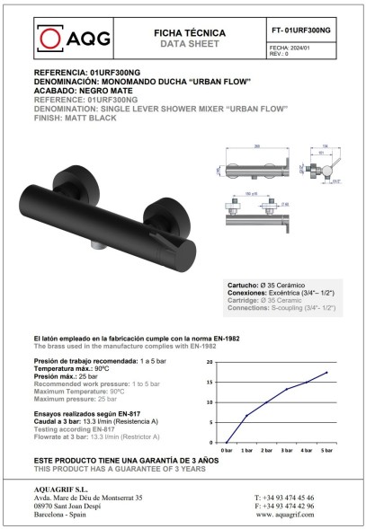 AQG Urban Flow, однорычажный смеситель для душа без набора для душа, цвет черный матовый