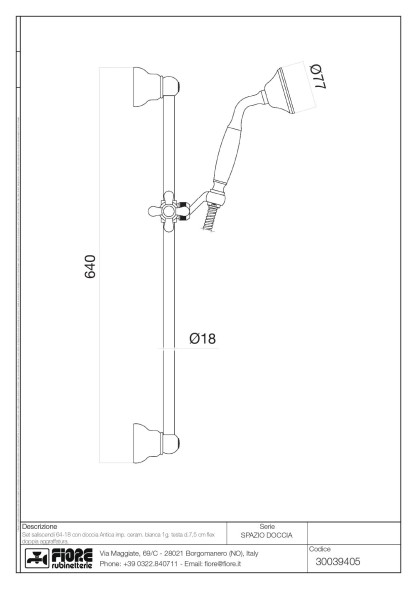 Fiore Shower, душевая штанга h64 см, с набором для душа: 1-режимный ручной душ c керамической накладкой, шланг 150 см, цвет бронза