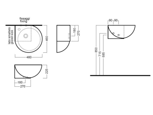 Раковина HATRIA YOU&amp;ME Y0H701 угловая подвесная или накладная с одним отверстием с переливом цвет белый