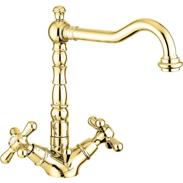 Emmevi Deco Old, двухвентильный смеситель для раковины (излив 19 см), с донным клапаном, цвет золото 12613/OR