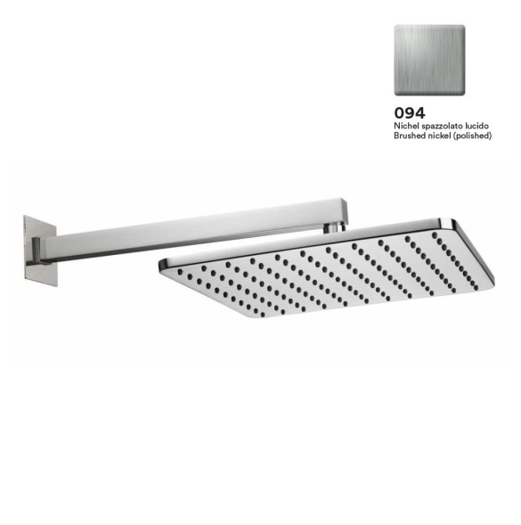Верхний душ Bossini Cosmo H69598I.094 280x280 мм настенный с кронштейном 40 см Easy Clean цвет никель шлифованный