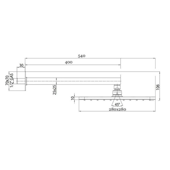 Верхний душ Bossini Cosmo H69598I.094 280x280 мм настенный с кронштейном 40 см Easy Clean цвет никель шлифованный