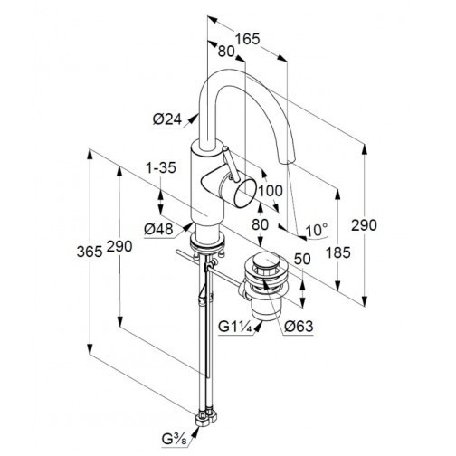 Смеситель KLUDI BOZZ 380270576 для раковины на одно отверстие высокий