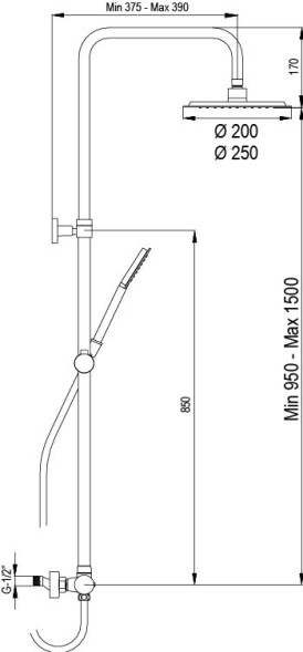 AQG Urban, душевая колонна регулируемая по высоте 95-150 см, cо смесителем, цвет хром