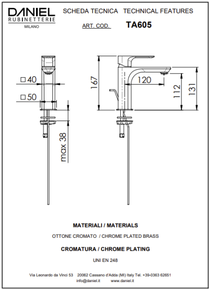 Daniel Tiara, однорычажный смеситель для раковины (излив 12 см), с донным клапаном, цвет бронза