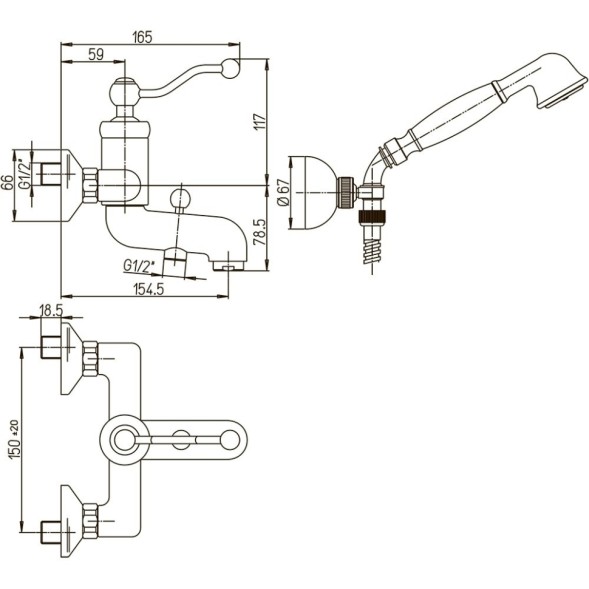 Paini Смеситель для ванны Duomo с аксессуаром, старая бронза (F3)