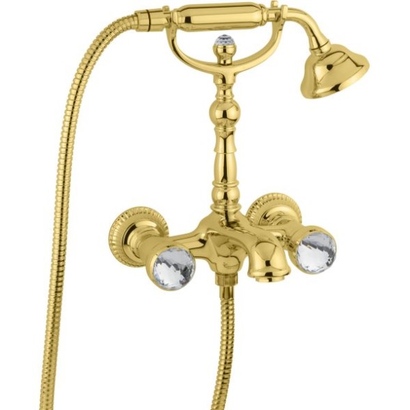 Emmevi The One Leda, смеситель для ванны. Металлические ручки + большие прозрачные кристаллы, цвет золото 98011VSW/OR