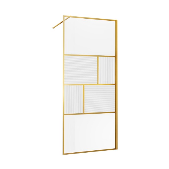 Vincea Душевая перегородка Волк-Ин (Walk-In) VSW-1HC100CFBG, 1000*2000, брашированное золото, стекло прозрачное/рифленое