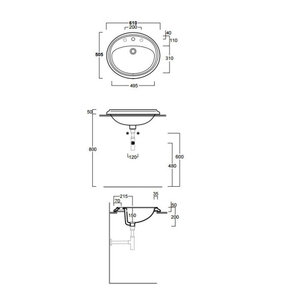 Раковина SIMAS ARCADE встраиваемая сверху с тремя отверстиями цвет белый AR859.3