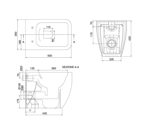 Унитаз Scarabeo TEOREMA 2.0 напольный приставной безободковый цвет белый 5138/CL