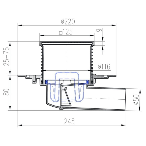 Paini Душевой трап с решеткой 125х125 мм, черный матовый