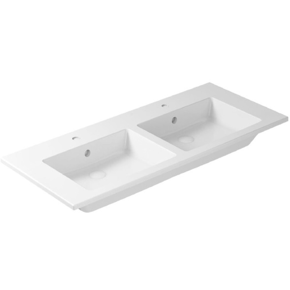 Раковина GALASSIA PLUS DESIGN 2044 двойная подвесная или встраиваемая сверху с двумя отверстиями с переливом цвет белый глянцевый