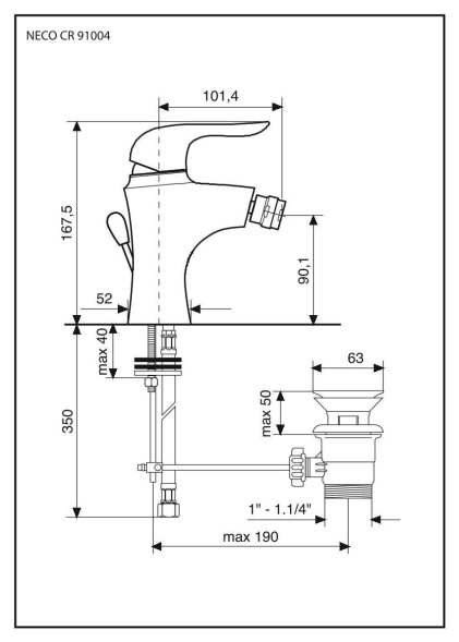 Emmevi Neco, однорычажный смеситель для биде с донным клапаном, цвет хром 91004/CR
