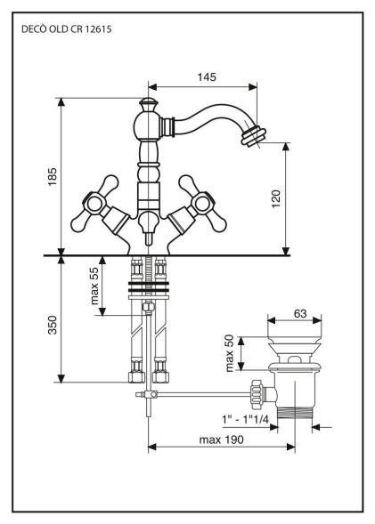 Emmevi Deco Old, смеситель 12615 с донным клапаном для раковины, цвет белый-золото 12615/BO
