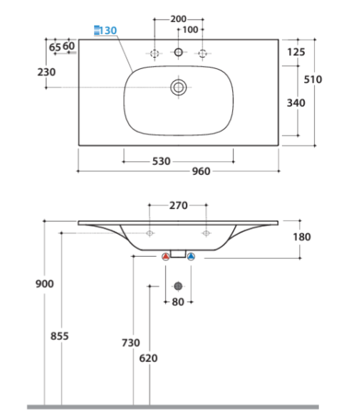 Раковина GLOBO подвесная или на мебель с одним отверстием и двумя намеченными цвет белый BL096BI