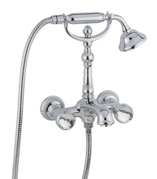 Emmevi The One Leda, смеситель для ванны. Металлические ручки + большие прозрачные кристаллы, цвет хром 98011VSW/CR