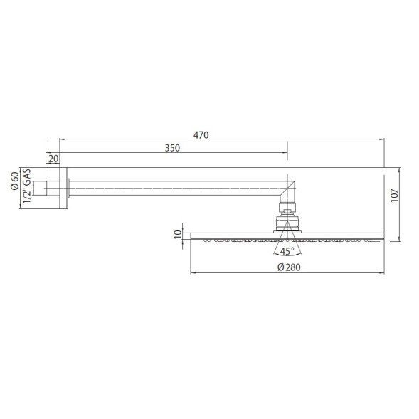 Верхний душ Bossini Cosmo H70596H.073 ?280 мм настенный с кронштейном 35 см Easy Clean цвет черный матовый